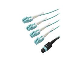 5M (15FT) MTP(F)/PC TO 4X LC/PC DUPLEX BREAKOUT OM3 MULTIMODE FIBER OPTIC CABLE, OFNP PLENUM, 40G NETWORKS, LOW INSERTION LOSS - FIBER JUMPER CORD