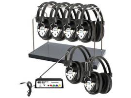 VCOM HAMILTONBUHL AUDIOFLOW WIRELESS 6-PERSON LISTENING CENTER WITH MULTI-FREQUENCY TRANSMITTER, WIRELESS HEADPHONES AND RACK