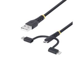 STARTECH 3.3FT (1M) RUGGED USB MULTI CHARGING CABLE, USB TO LIGHTNING/MICRO-USB/TYPE-C, APPLE MFI CERTIFIED
