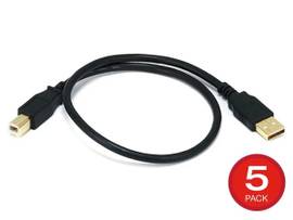 MONOPRICE USB TYPE-A TO USB TYPE-B 2.0 CABLE - 28/24AWG GOLD PLATED BLACK 1.5FT_ 5-PACK