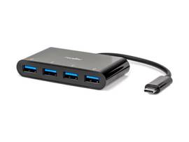 ROCSTOR PREMIUM PORTABLE 4 PORT HUB - USB-C TO 4X USB-A SLIM HUB - USB 3.0 HUB - BUS POWERED - BLACK - USB C TO USB TYPE-A HUB - USB TYPE C -
