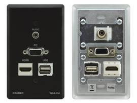 KRAMER WXA-HU/US(B) PASS VE PASS THROUGH WALL PLATE 15 PIN HD 3.5MM AUDIO USB HDMI BLK FRAME