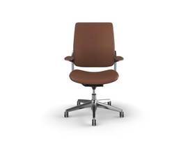 SMART CONFERENCE CHAIR WITH POLISHED ALUMINUM FRAME AND FIXED ARMS WITH MATCHING TEXTILE - TERRA MARIBO LEATHER