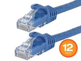 MONOPRICE FLEXBOOT CAT6 ETHERNET PATCH CABLE - SNAGLESS RJ45_ 550MHZ_ UTP_ PURE BARE COPPER WIRE_ 24AWG_ 3FT_ BLUE_ 12-PACK