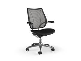 LIBERTY CONFERENCE CHAIR WITH POLISHED ALUMINUM AND FIXED ARMS - ONYX CORVARA LEATHER