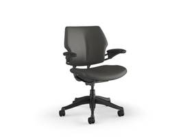 FREEDOM TASK CHAIR WITH GRAPHITE FRAME AND HEIGHT-ADJUSTABLE ARMS - CHARCOAL/LIGHT GRAY TICINO LEATHER