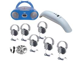 VCOM 6-PERSON HYGENX LISTENING CENTER WITH AUDIOACE BLUETOOTH MEDIA PLAYER, 6 DELUXE-SIZED HEADPHONES AND HYGENX VRAY SANITIZER