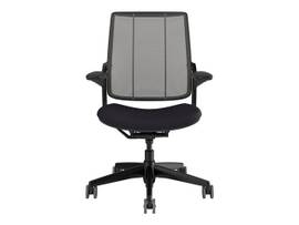 SMART TASK CHAIR WITH BLACK FRAME WITH BLACK TRIM AND HEIGHT-ADJUSTABLE ARMS - GRAPHITE CORDE 4 FABRIC SEAT AND GRAPHITE PINSTRIPE MESH