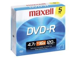 MAXELL 5PK DVD-R WO 16X 4.7GB RECORDBL J-CASE