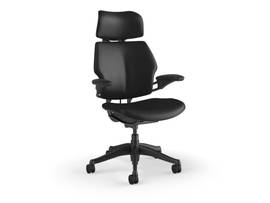 FREEDOM TASK CHAIR WITH HEADREST, GRAPHITE FRAME AND HEIGHT-ADJUSTABLE ARMS - OBSIDIAN/NOIR TICINO LEATHER