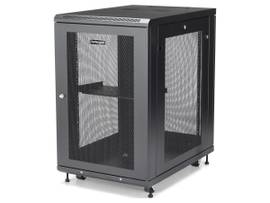 STARTECH 4-POST 18U SERVER RACK W/ ADJUSTABLE MOUNTING DEPTH FOR IT EQUIPMENT - NETWORK RACK W/ LOCKABLE DOORS - PRE-ASSEMBLED W/ CASTERS & LEVELLING