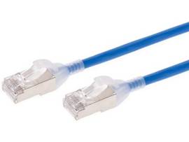 MONOPRICE SLIMRUN CAT6A ETHERNET PATCH CABLE - SNAGLESS_ DOUBLE SHIELDED_ COMPONENT LEVEL_ CM_ 30AWG_ 2FT_ BLUE