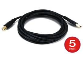 MONOPRICE USB TYPE-A TO USB TYPE-B 2.0 CABLE - 28/24AWG GOLD PLATED BLACK 10FT_ 5-PACK