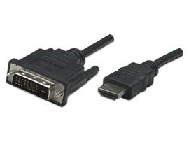Manhattan HDMI to DVI-D Cable HDMI Male to DVI-D 24+1 Male, Dual Link, 1 m (3 FT