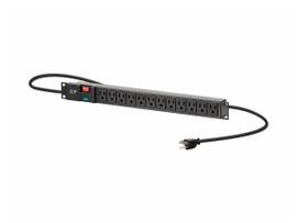 MONOPRICE 12 OUTLET ABS BASIC 1U RACKMOUNT PDU POWER DISTRIBUTION UNIT_ NEMA 5-15R SURGE-PROTECTED SOCKET OUTLETS_ 6FT CORD_ 1050 JOULES