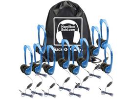 VCOM HAMILTONBUHL SACK-O-PHONES - 10 MS2-AMV PERSONAL-SIZED HEADSETS IN A CARRY BAG
