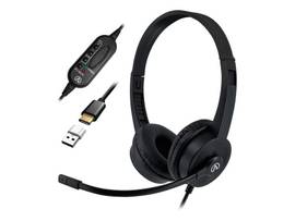 ANDREA AC-155 USB ON-EAR STEREO COMPUTER HEADSET FEATURES NOISE CANCELLING MICROPHONE WITH INTERNAL WINDSCREENS, LEATHERETTE EAR CUSHIONS, RIGID WIRE