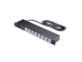 STARTECH 8-OUTLET HORIZONTAL RACK MOUNT PDU, 1U POWER STRIP, INDIVIDUAL OUTLET ON/OFF SWITCHES WITH COVERS, 15A CIRCUIT BREAKER, 8FT/2.4M CORD, NEMA