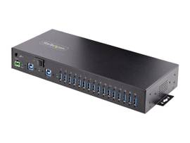 STARTECH 16-Port Industrial USB 5Gbps Hub Power Adapter Metal Enclosure Mountable ESD Protection Terminal Block Power USB Charging Dual-Host Switch