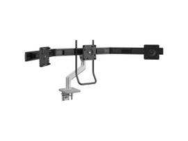 M10 MONITOR ARM, TWO-PIECE CLAMP MOUNT, BLACK WITH BLACK TRIM, ANGLED LINK/DYNAMIC LINK, CROSSBAR FOR 3 MONITORS W/HANDLE, STANDARD 100MM X 100MM,