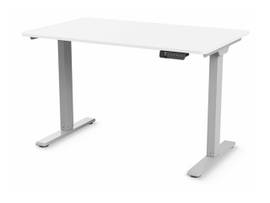 EFLOAT GO 2.0 SIT/STAND T-FOOT STYLE TABLE WITH 30IN X 58IN WHITE LAMINATE SURFACE AND T-FOOT STYLE SILVER BASE