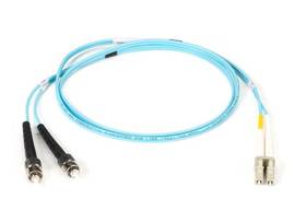 OM3 50/125 Multimode Fiber Optic Patch Cable - OFNR PVC, ST to LC, Aqua, 1-m (3.