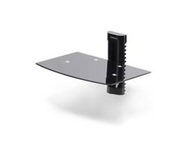 STARTECH FLOATING WALL-MOUNTED AV SHELF, ADJUSTABLE HEIGHT SHELF FOR UNDER TV, ORGANIZE A/V EQUIPMENT ON A BLACK TEMPERED GLASS SHELF
