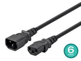 MONOPRICE EXTENSION CORD - IEC 60320 C14 TO IEC 60320 C13_ 18AWG_ 10A/1250W_ 3-PRONG_ SVT_ BLACK_ 6FT_ 6-PACK