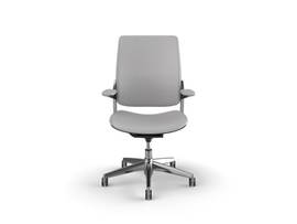 SMART CONFERENCE CHAIR WITH POLISHED ALUMINUM FRAME AND FIXED ARMS WITH MATCHING TEXTILE - STONE MARIBO LEATHER