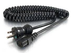 C2G 8FT 18AWG HSPTLPC COILED, 5-15P-C13 BK