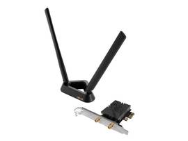 ASUS PCE-BE92BT WIFI 7 PCI-E ADAPTER WITH 2 EXTERNAL ANTENNAS. SUPPORTING 6GHZ BAND, 320MHZ, BLUETOOTH 5.4, WPA3 NETWORK SECURITY, OFDMA AND MU-MIMO,