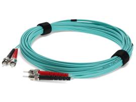 This is a 7m ST (male) to ST (male) aqua duplex riser-rated fiber patch cable. A
