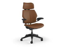 FREEDOM TASK CHAIR WITH HEADREST, GRAPHITE FRAME AND HEIGHT-ADJUSTABLE ARMS - SADDLE/TAN CORVARA LEATHER