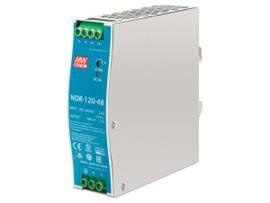 SINGLE OUTPUT 120 W 48 VDC AT 2.5 A COMPLETE PROTECTION FUNCTIONS UNIVERSAL AC INPUT SLIM METAL HOUSING BLUE/SILVER