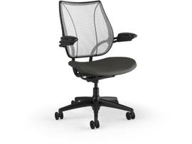 LIBERTY TASK CHAIR WITH BLACK FRAME AND HEIGHT-ADJUSTABLE ARMS - CHARCOAL TICINO LEATHER