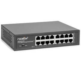 ROCSTOR JETCONNECT JC16 16-PORT GIGABIT DESKTOP / RACKMOUNT UNMANAGED NETWORK SWITCH, 16X 10/100/1000 RJ-45 PORTS - METAL CASE - TAA COMPLIANT -