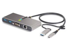 2-PORT USB-C 5GBPS HUB W/2X USB-A - USB-C HOST CABLE AND ATTACHED USB-C TO USB-A DONGLE - RS-232 SERIAL PORT - GBE - 100W PD PASS-THROUGH