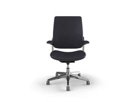 SMART CONFERENCE CHAIR WITH POLISHED ALUMINUM FRAME AND FIXED ARMS WITH MATCHING TEXTILE - CARBON MARIBO LEATHER