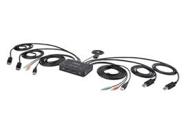2-PORT DUAL-MONITOR DISPLAYPORT CABLE KVM SWITCH, 4K 60HZ, COMPACT KVM WITH 5FT/1.5M INTEGRATED HOST CABLES, BUS POWERED, REMOTE/HOTKEY SWITCHING