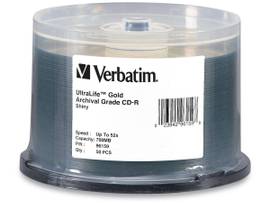 VERBATIM CD-R 700MB 52X ULTRALIFE GOLD ARCHIVAL GRADE WITH BRANDED SURFACE - 50PK SPINDLE