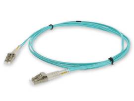 This is a 3m LC (male) to LC (male) aqua duplex riser-rated fiber patch cable. A