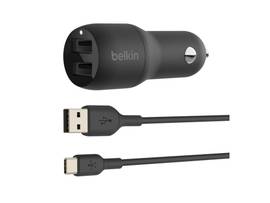 BELKIN DUAL USBA CARCHGR 1M PVC A-C, 24W, BLK