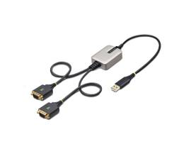 STARTECH 2FT (60CM) 2-PORT USB TO SERIAL ADAPTER CABLE, INTERCHANGEABLE DB9 SCREWS/NUTS, COM RETENTION, USB-A TO DB9 RS232, FTDI, WINDOWS/MACOS/CHROME