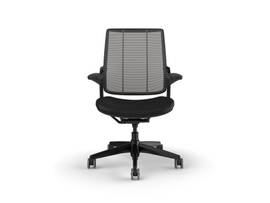 SMART TASK CHAIR WITH BLACK FRAME AND HEIGHT-ADJUSTABLE ARMS - OBSIDIAN TICINO LEATHER