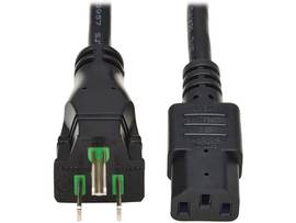 TRIPP LITE SAFE-IT ANTIBACTERIAL HOSPITAL-GRADE POWER CORD, 5-15P TO C13 - GREEN DOT, 13A, 125V, 16 AWG, BLACK, 8 FT. COILED CORD (2.4 M)