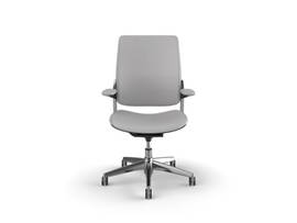 SMART CONFERENCE CHAIR WITH POLISHED ALUMINUM FRAME AND FIXED ARMS WITH MATCHING TEXTILE - STONE MARIBO LEATHER