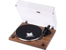 MONOPRICE MONOLITH BY MONOPRICE BELT DRIVE TURNTABLE WITH AUDIO-TECHNICA AT-VM95E CARTRIDGE_ CARBON FIBER TONEARM_ USB_ BLUETOOTH - WALNUT