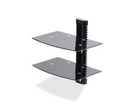 STARTECH DUAL FLOATING WALL-MOUNTED AV SHELVES, ADJUSTABLE HEIGHT SHELF FOR UNDER TV, ORGANIZE A/V EQUIPMENT ON BLACK TEMPERED GLASS SHELVES