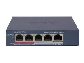 HIKVISION L2, SMART MANAGED, 4 10/100M RJ45 POE PORTS, 1 10/100M RJ45 PORT, 802.3AF/AT, POE POWER BUDGET 60W, HPP CLOUD MANAGED, VLAN, STP/RSTP LOOP