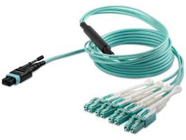 2M (6FT) MTP(F)/PC TO 4X LC/PC DUPLEX BREAKOUT OM3 MULTIMODE FIBER OPTIC CABLE, OFNP PLENUM, 40G NETWORKS, LOW INSERTION LOSS - FIBER JUMPER CORD